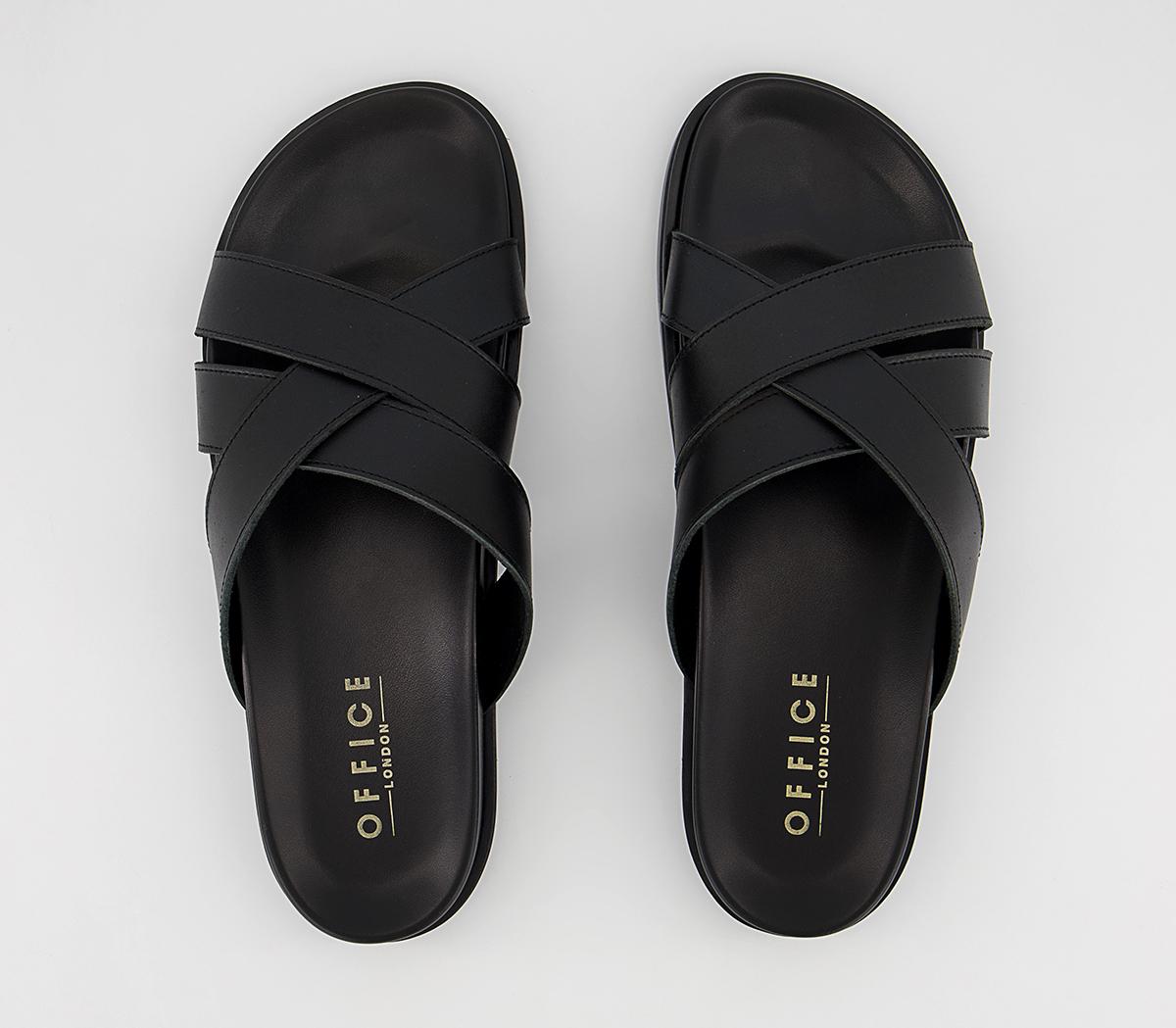 OFFICE Stockport Strap Crossover Sandals Black Leather Men's