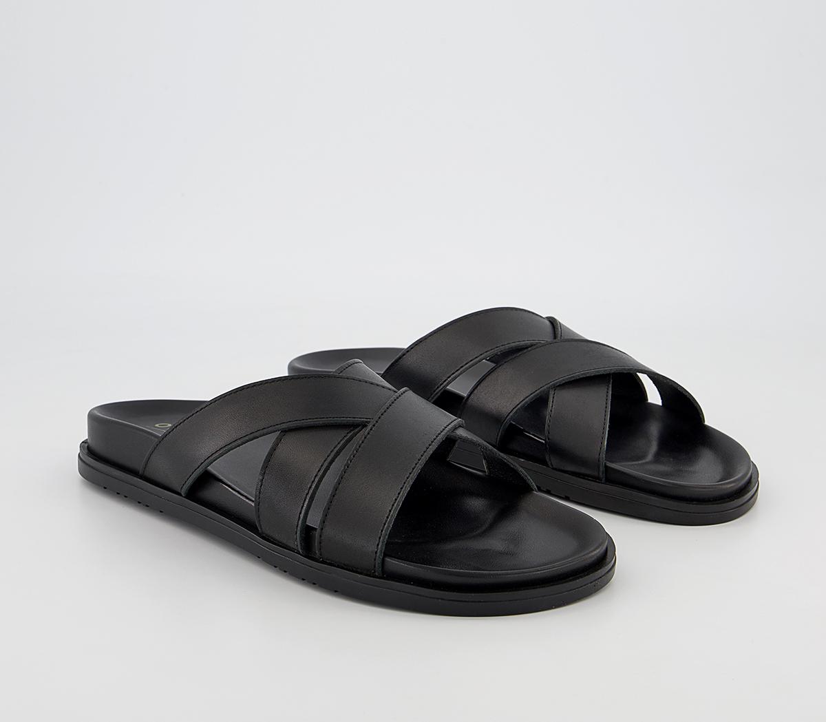 OFFICE Stockport 3 Strap Crossover Sandals Black Leather - Men’s Sandals