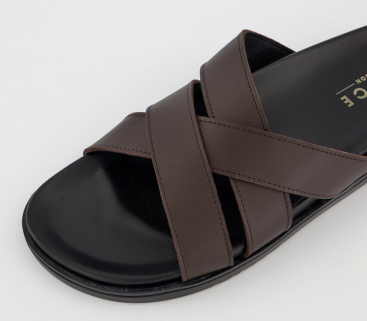 OFFICE Stockport 3 Strap Crossover Sandals Brown Leather - Men’s Sandals