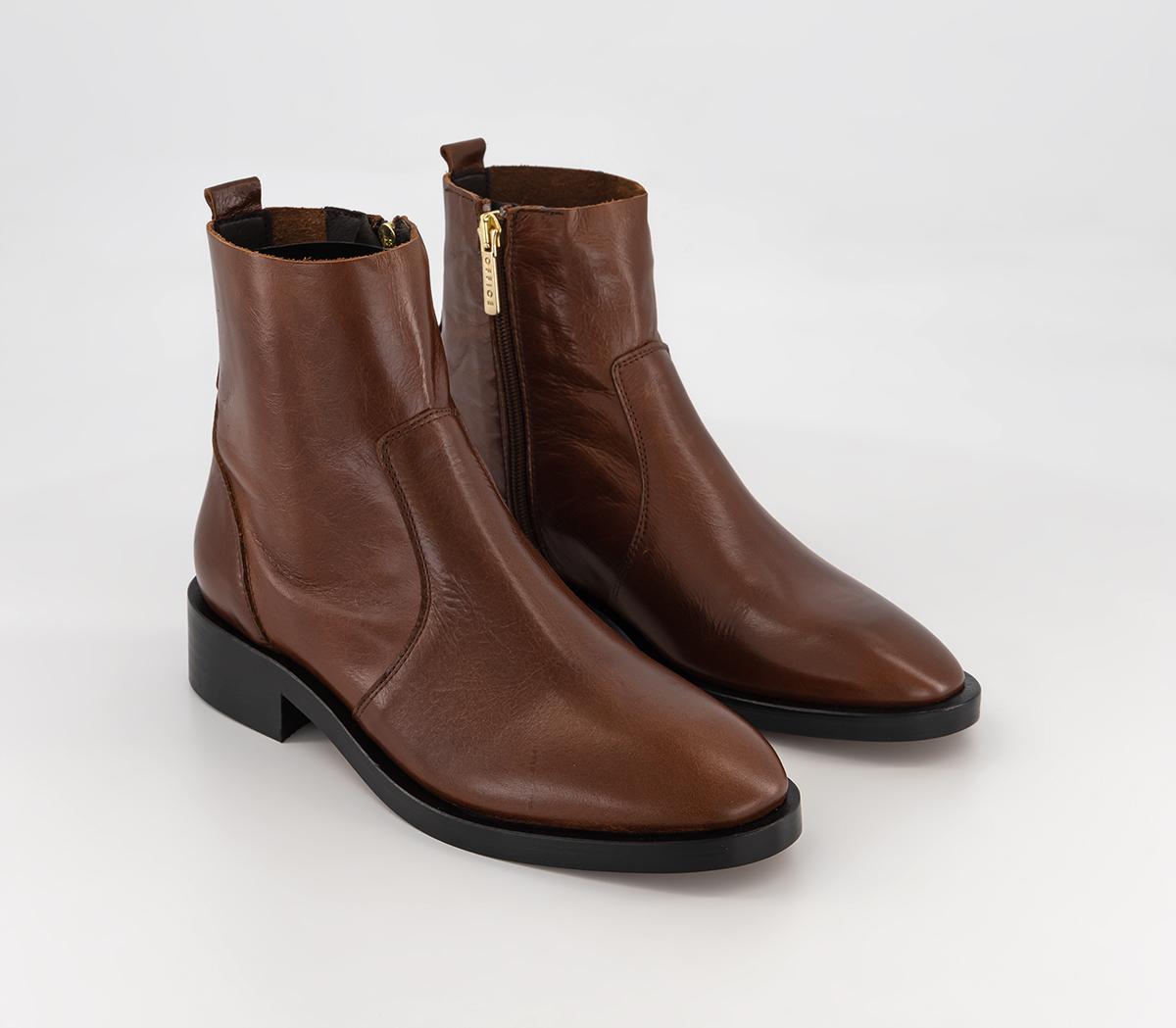 OFFICE Alessia Unlined Flat Ankle Boots Choc Leather Women's Ankle Boots