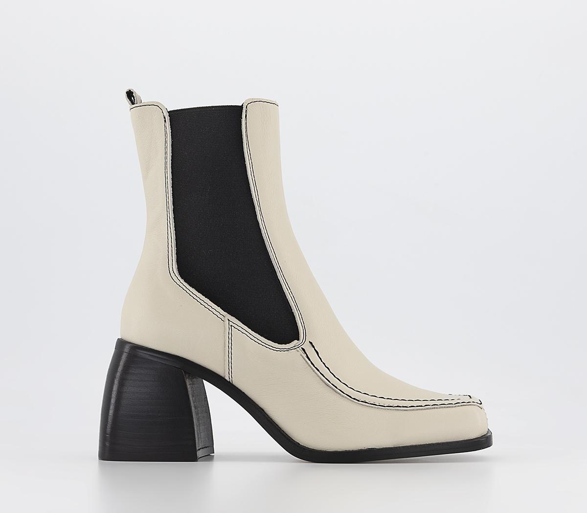 OFFICEAxel Square Toe Apron Block Heel Ankle BootsWhite Leather