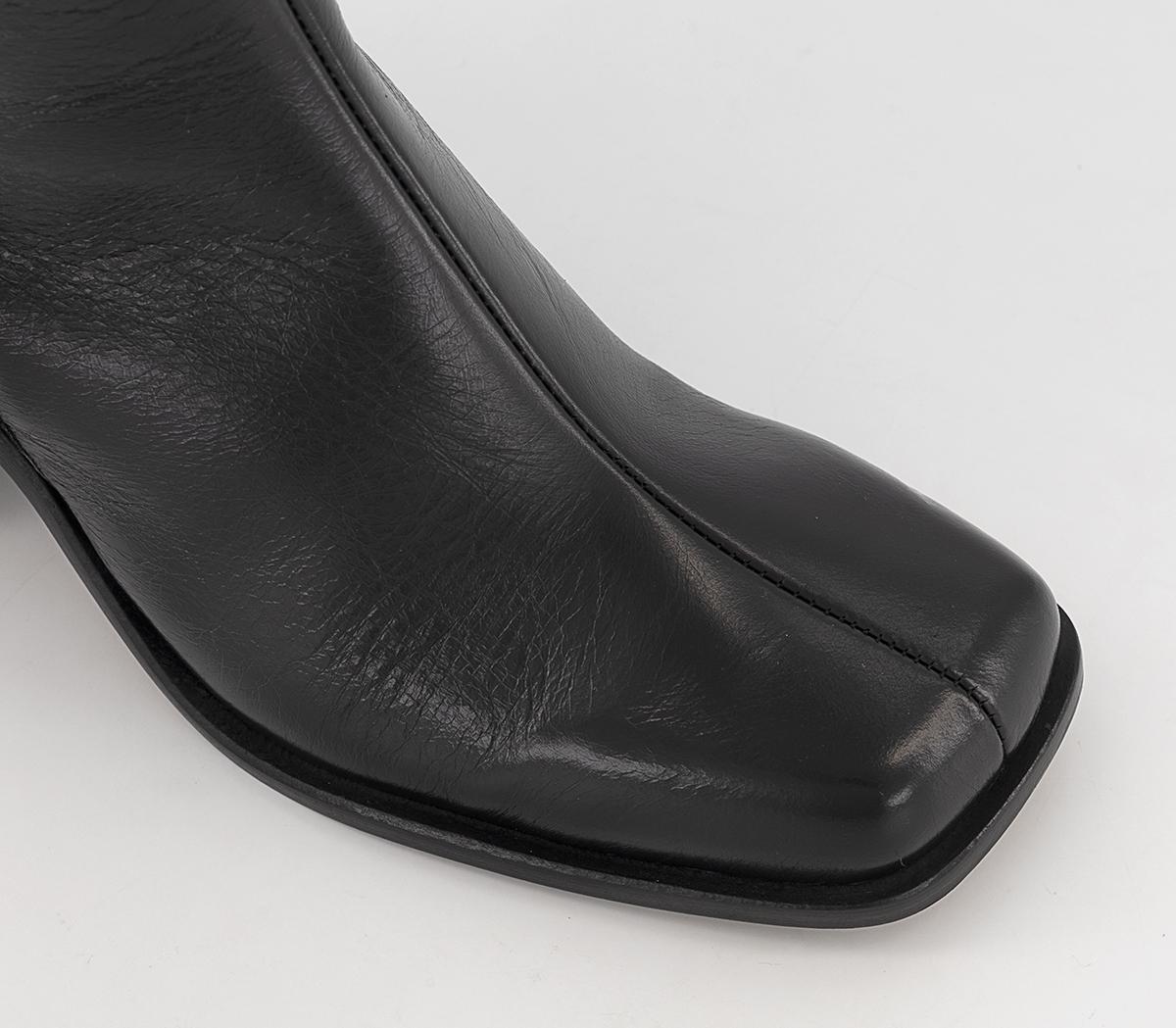 OFFICE Karson Square Toe Knee Boots Black Leather Knee High Boots