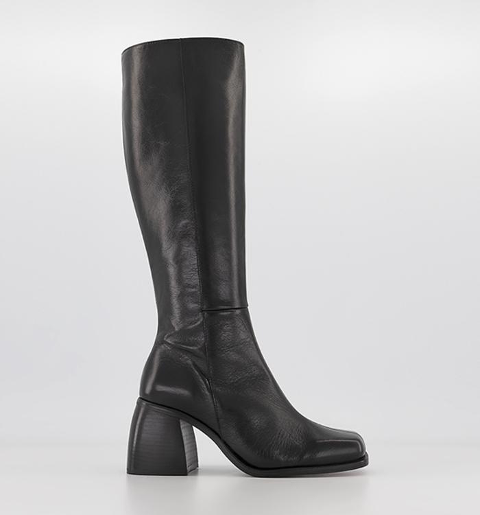 OFFICE Karson Square Toe Knee Boots Black Leather