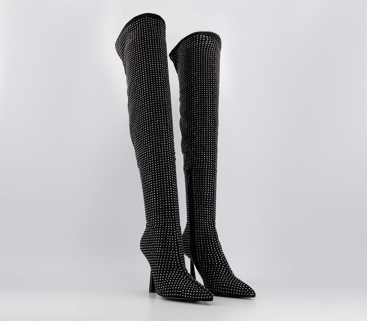OFFICEKami Over The Knee Point Stiletto BootsBlack Diamante