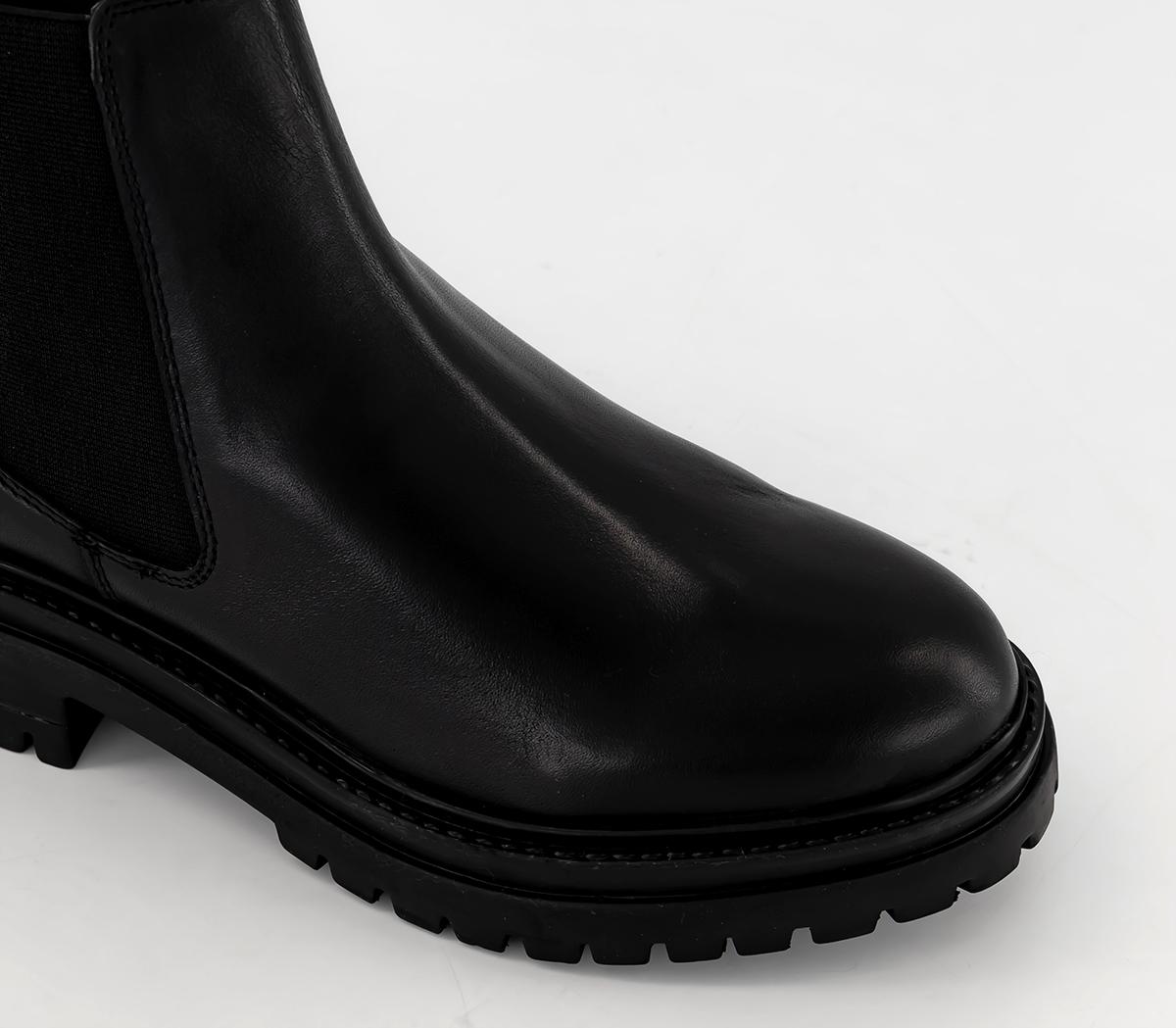 OFFICE Angie Cleat Sole Classic Chelsea Boots Black Leather - Women's ...