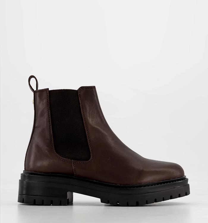 OFFICE Angie Cleat Sole Classic Chelsea Boots Brown Leather