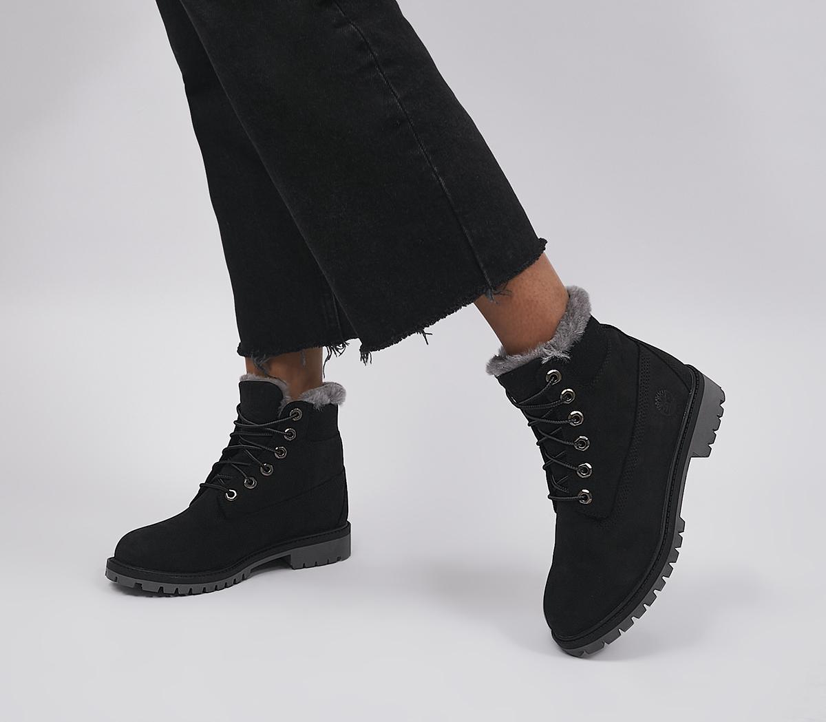 Black fur store timberlands womens