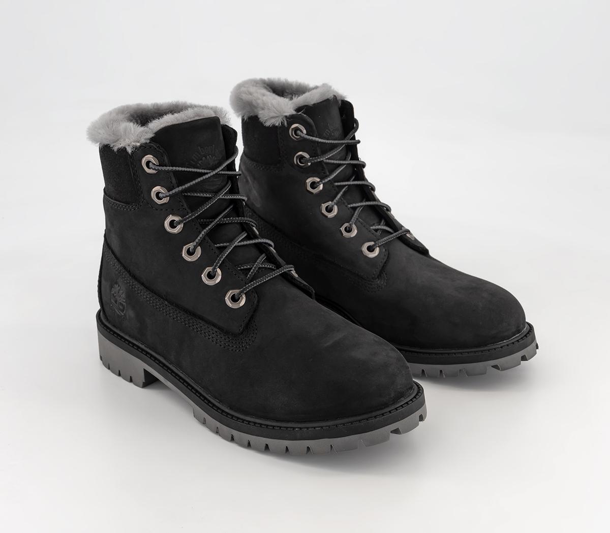 Timberland 6 Inch Fur Lined Junior Boots Black - Women's Ankle Boots