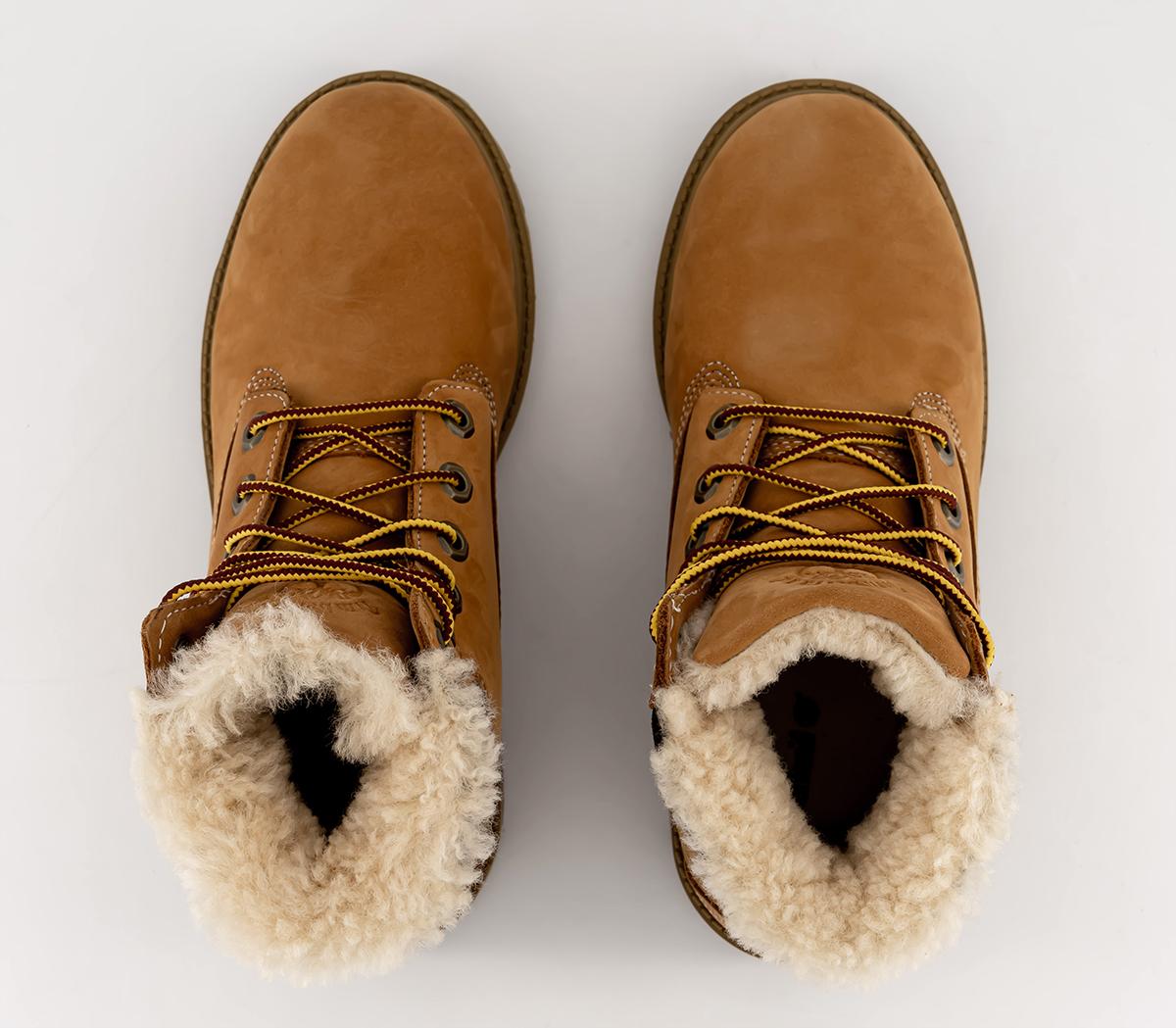 Timberland 6 Inch Fur Lined Junior Boots Wheat - Women's Ankle Boots