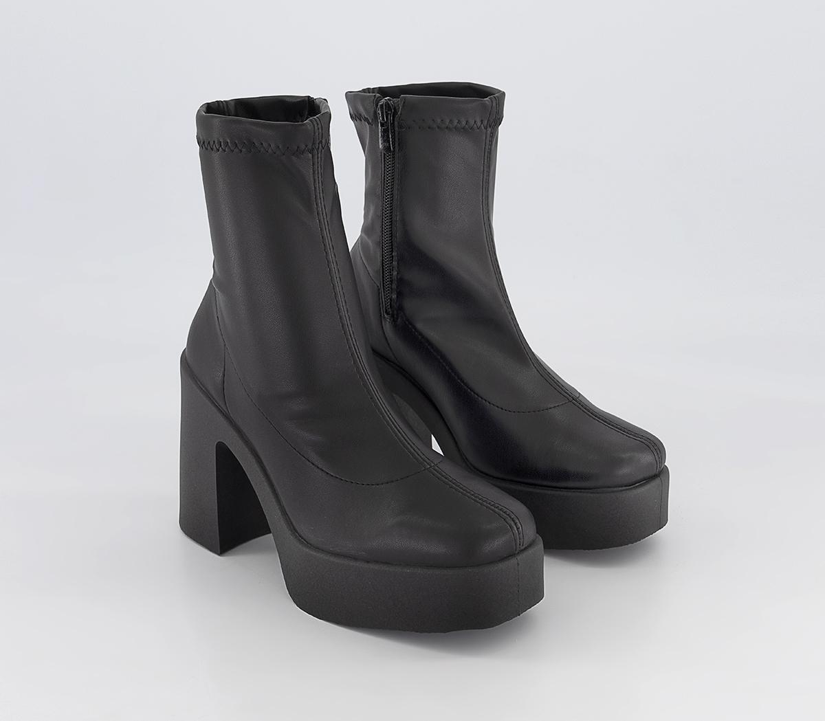 OFFICE Amenna Wide Fit Sock Heeled Boots Black Women's Ankle Boots