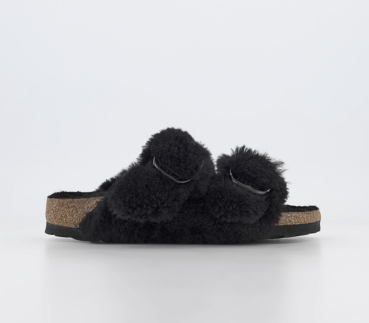 BIRKENSTOCK Arizona Big Buckle Teddy Sandals Black - Flat Shoes