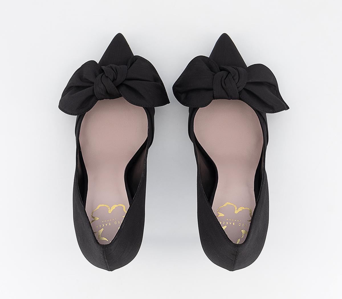 Ted Baker Hyana Moire Satin Bow Court Heels Black Mid Heels