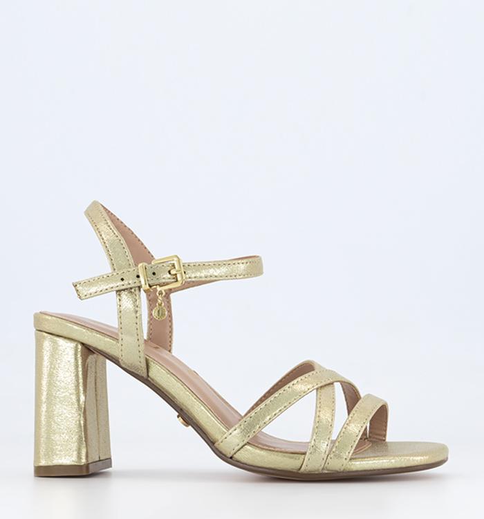 OFFICE Wide Fit Moonstone Two Part Block Heels Gold Textile