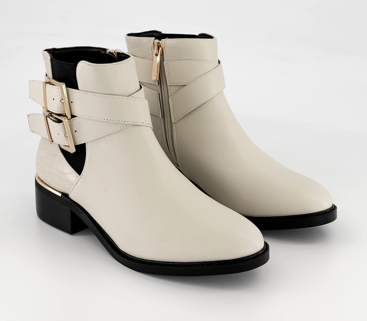 OFFICE Wide Fit AnaMaria Buckle Strap Ankle Boots Cream Women's Boots
