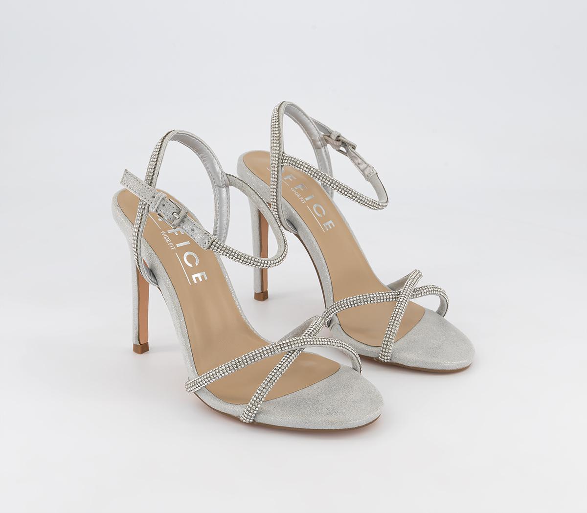 OFFICE Wide Fit Honor Embellished Front Strap Heels Silver, 3