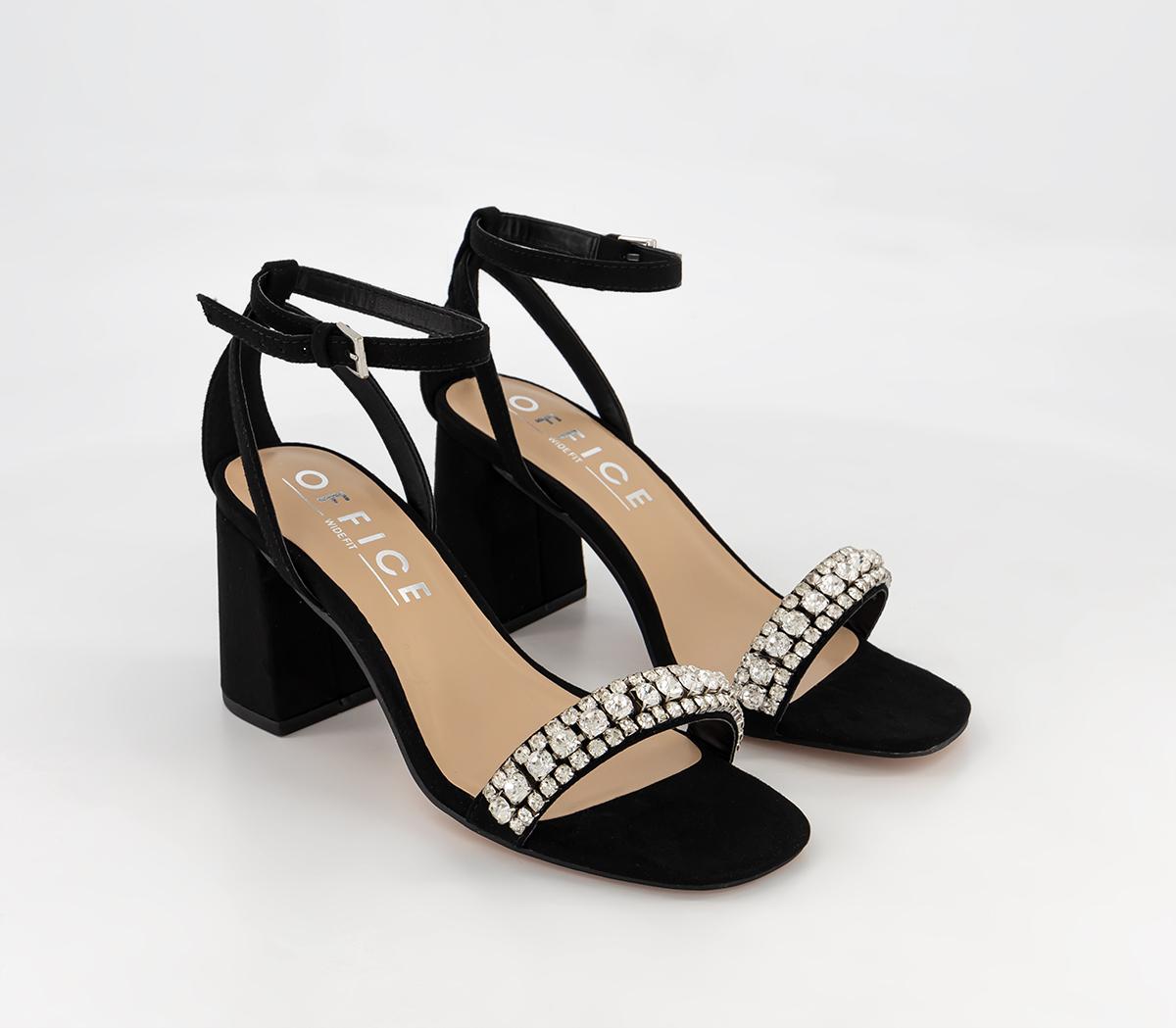 Office Wide Fit Maeva Embellished Strap Block Sandals Black Womens Wide Fit 5125