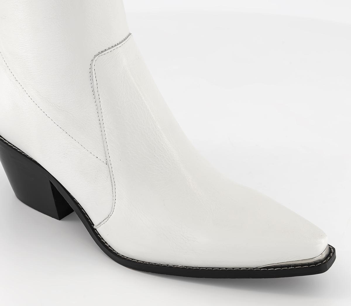 OFFICE Andi Western Toe Clip Boots White Leather Women's Ankle Boots