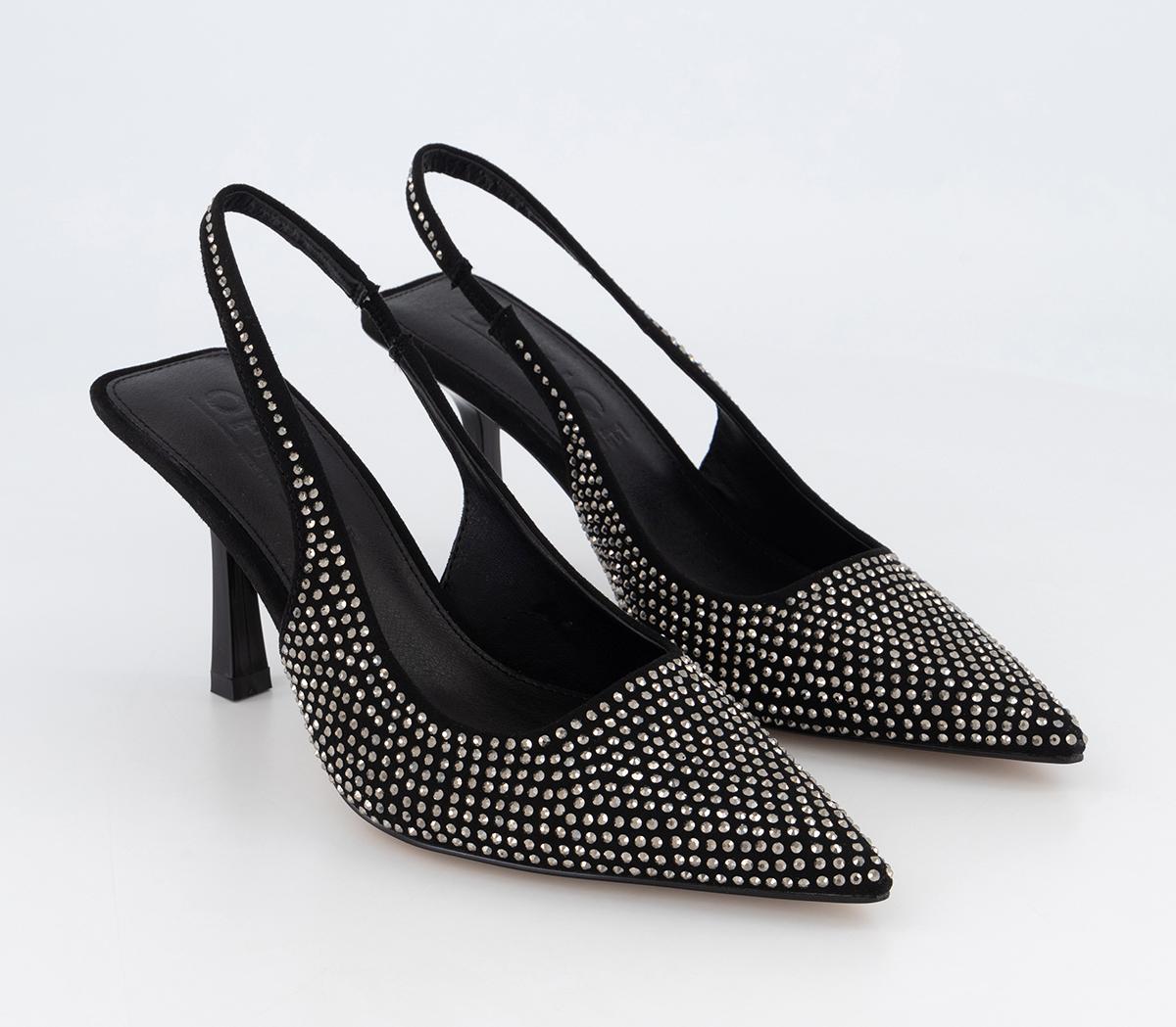 OFFICE Wide fit Maxi Hot Fix Slingback Courts Black Embellished - Mid Heels