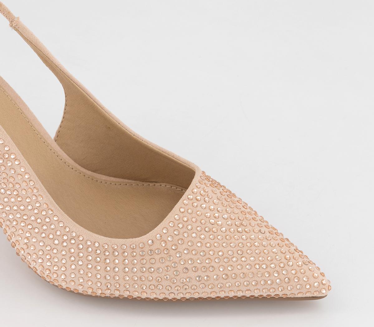 OFFICEWide fit Maxi Hot Fix Slingback CourtsRose Gold Embellished
