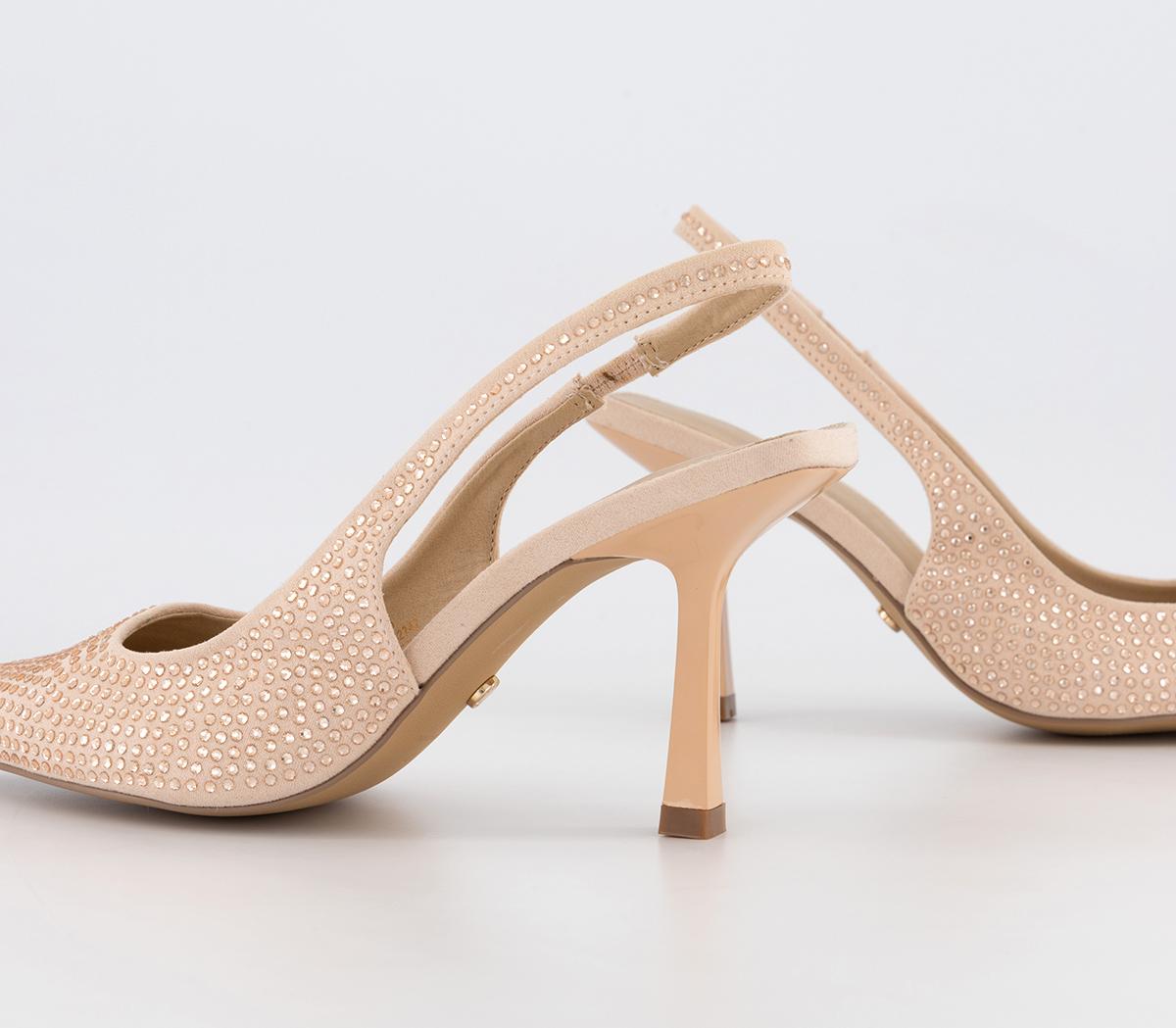 OFFICEWide fit Maxi Hot Fix Slingback CourtsRose Gold Embellished