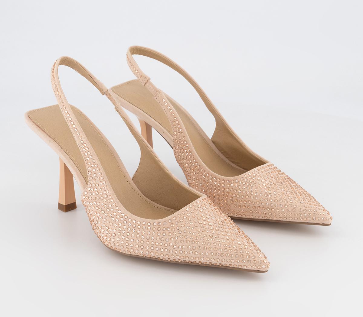 OFFICEWide fit Maxi Hot Fix Slingback CourtsRose Gold Embellished