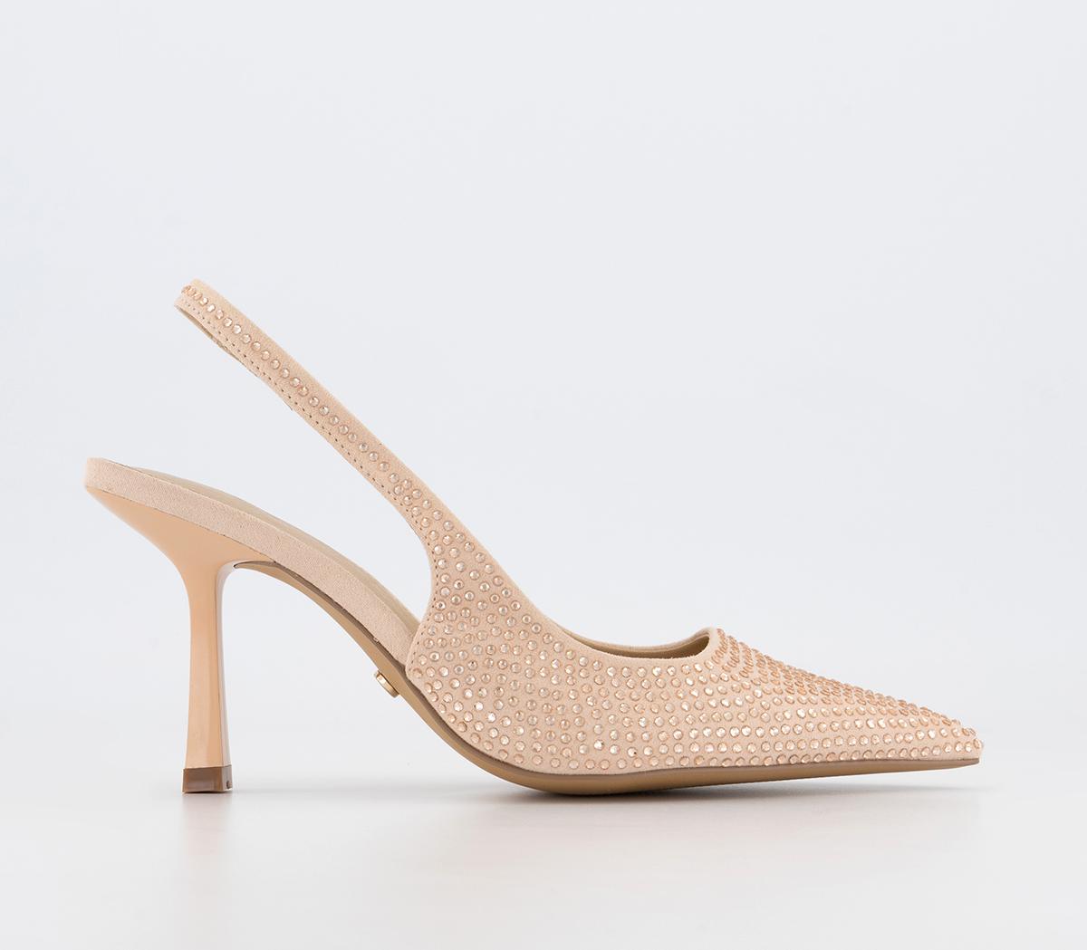OFFICEWide fit Maxi Hot Fix Slingback CourtsRose Gold Embellished