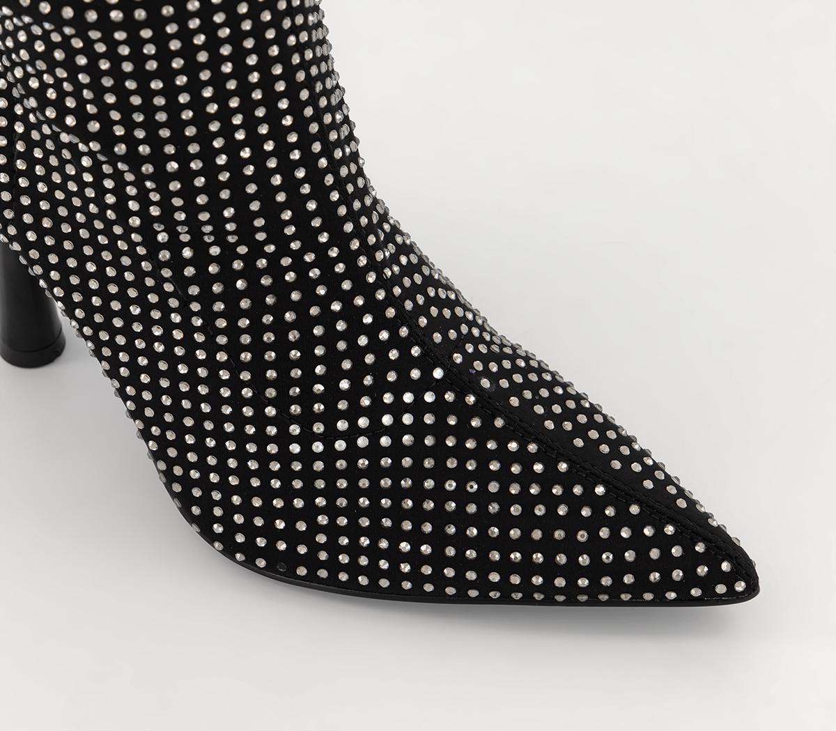 OFFICE Wide Fit Ariella Point Stretch Embellished Pull On Boots Black ...