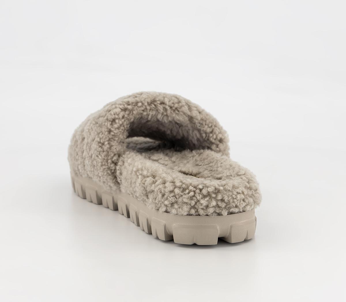 Grey Ugg Womens Fuzzette Slippers Fuzzette Slide Sandal Clearance