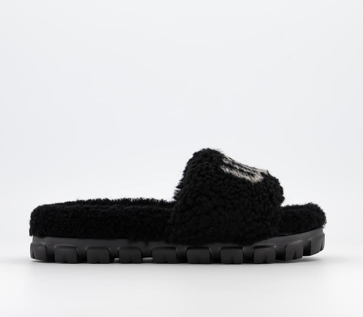 Cozette Curly Graphic Slippers Black