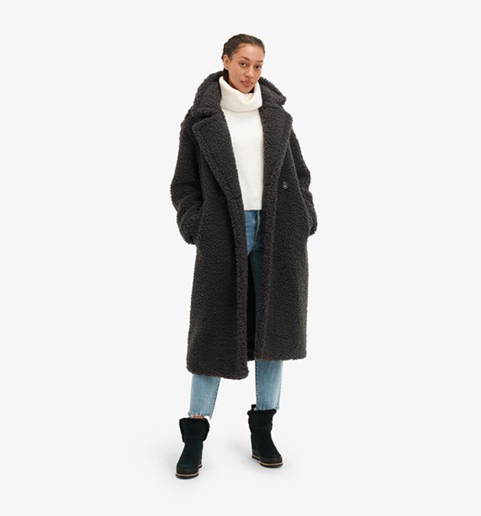 UGG Gertrude Long Teddy Coat Ink Black