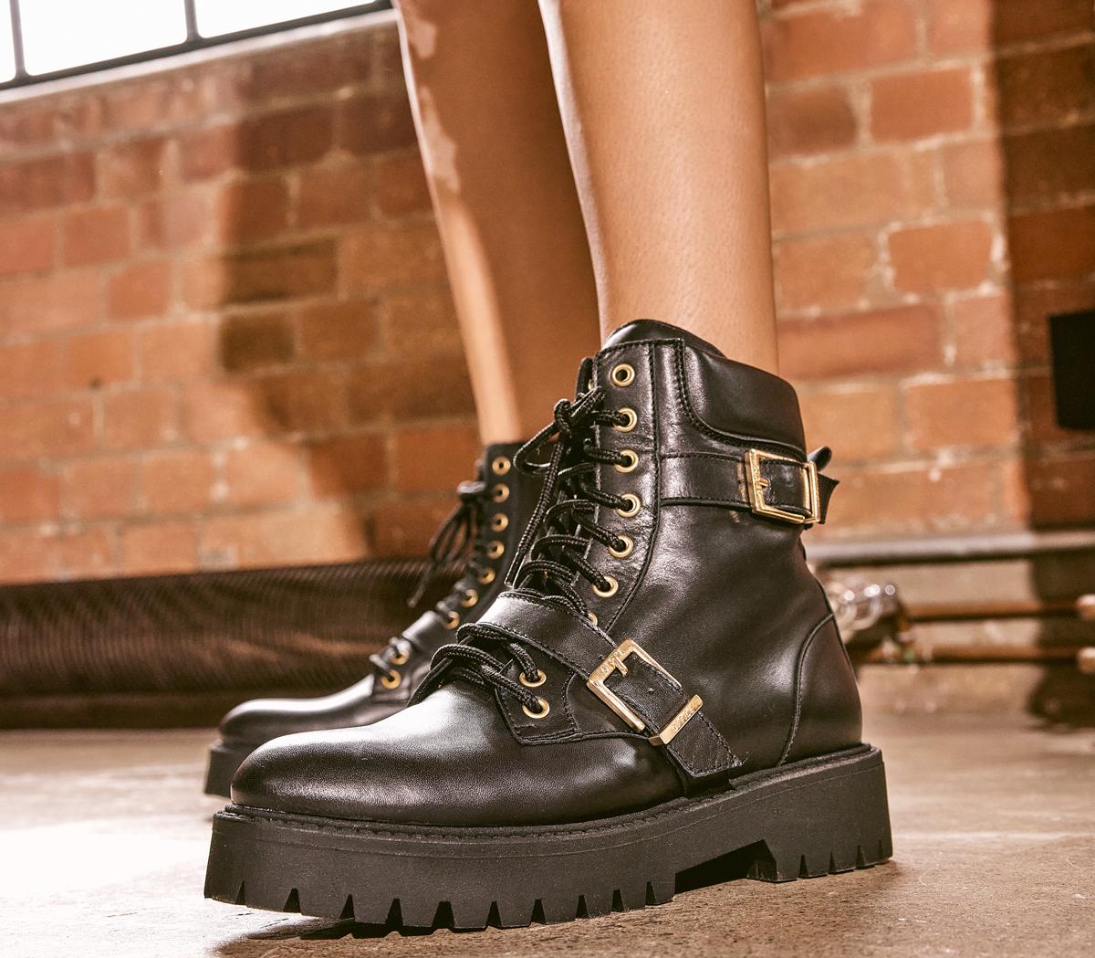 Alive Chunky Sole Lace Up Boots Black Leather
