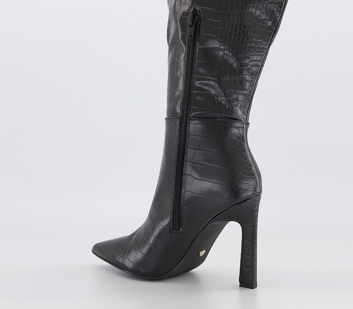 OFFICEWide Fit Kitty Croc Knee Boots OFFICEWide Fit Kitty Croc Knee BootsBlack Croc