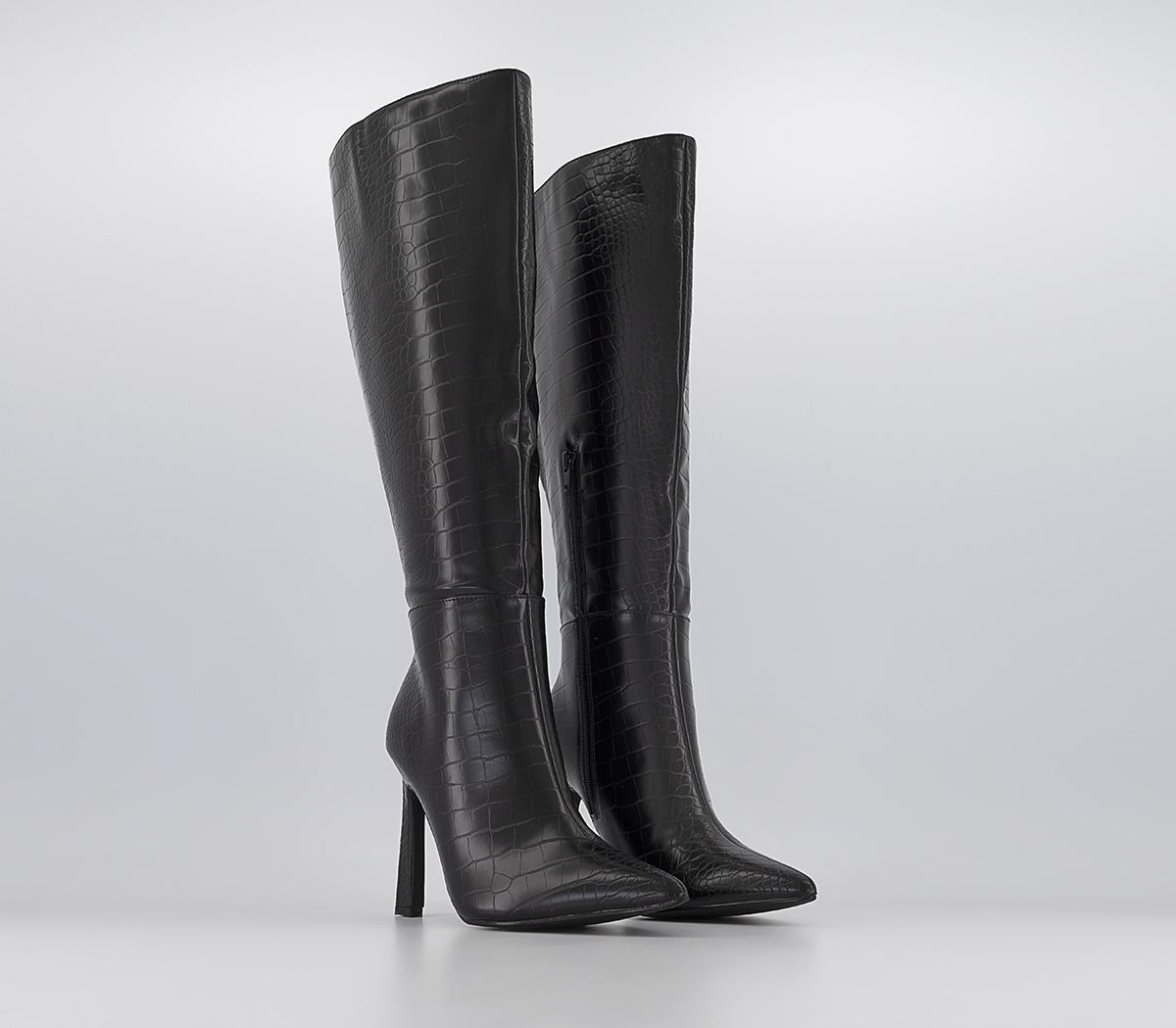 OFFICEWide Fit Kitty Croc Knee Boots OFFICEWide Fit Kitty Croc Knee BootsBlack Croc