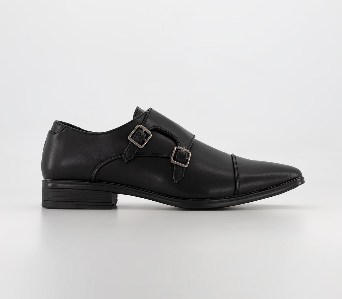 Wide Fit Melton Toecap Monk Shoes Black