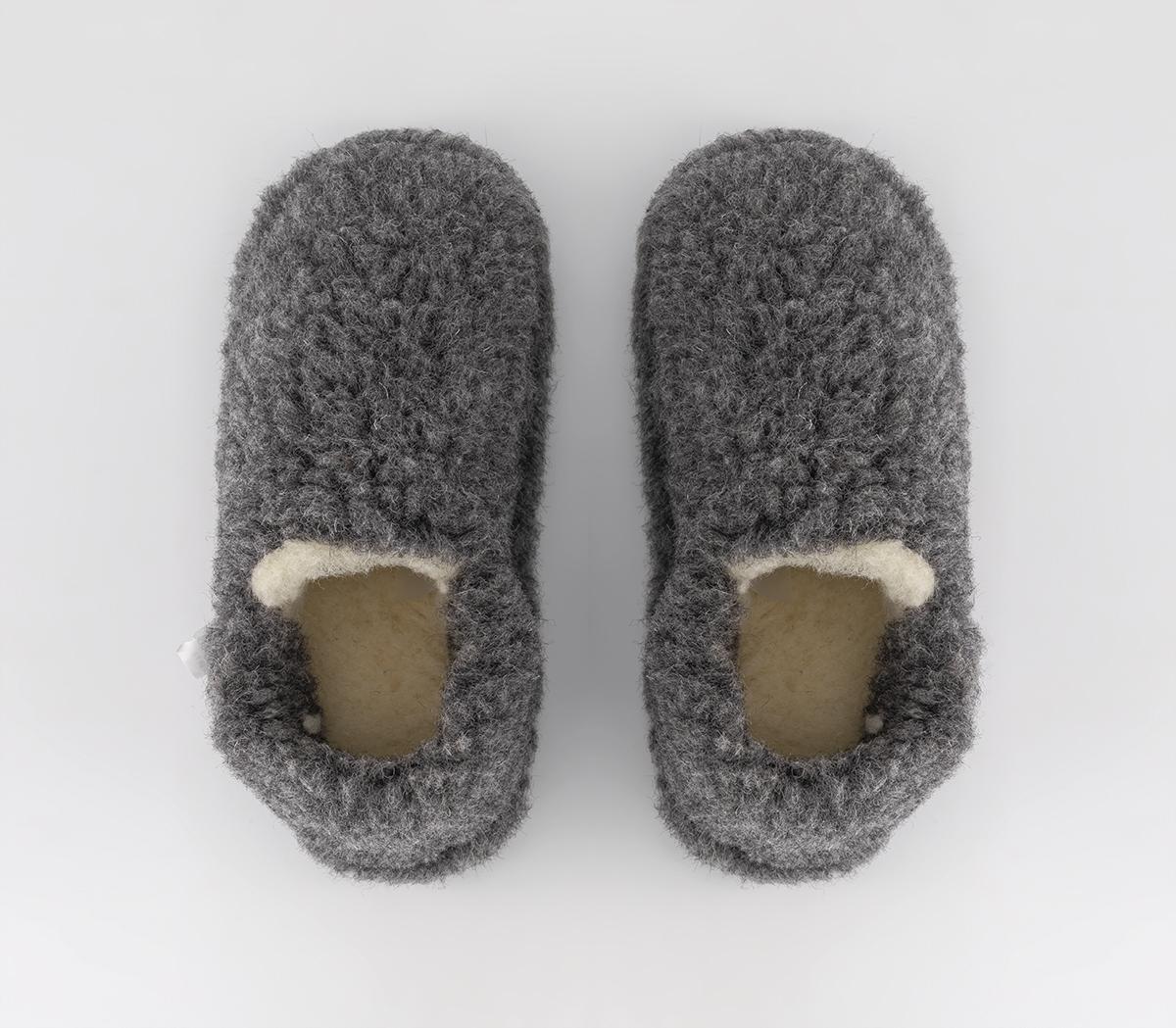 Yoko WoolSiberian One Tone Slippers Dark Grey