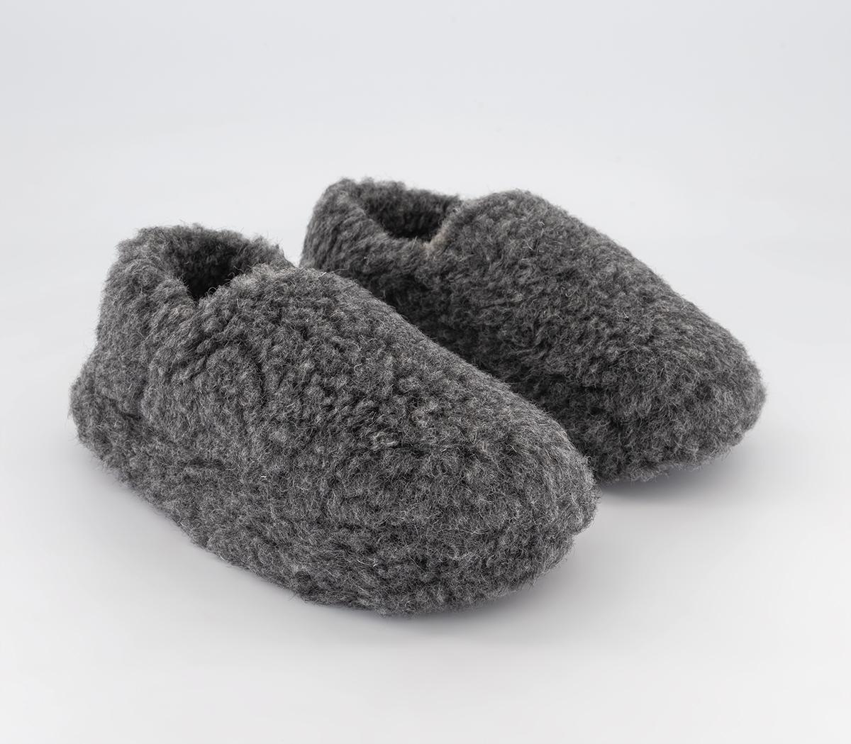 Yoko Wool Siberian One Tone Slippers Dark Grey Mens Slippers
