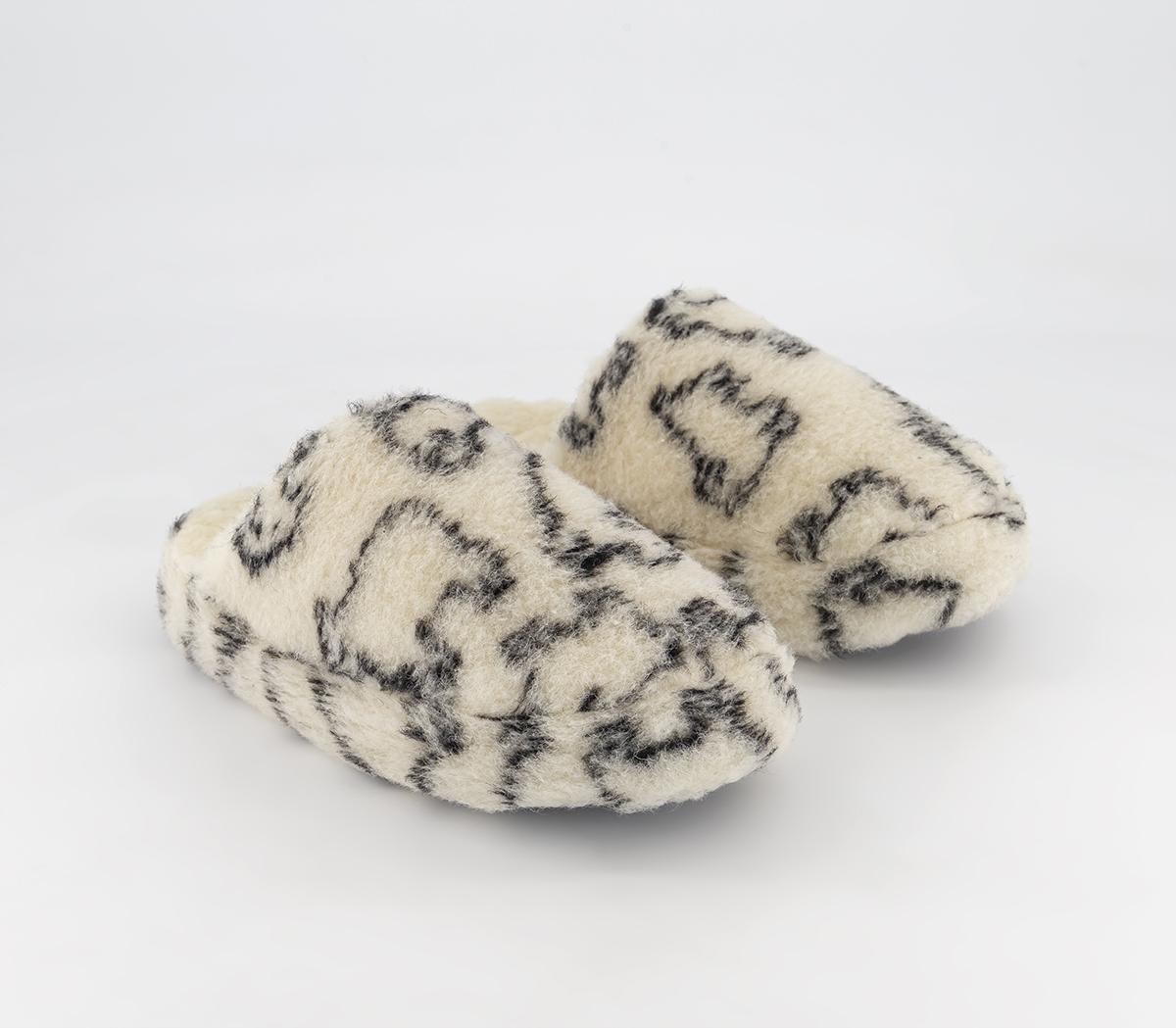 Yoko Wool Mule Slippers Sheep Print White, 3-3.5