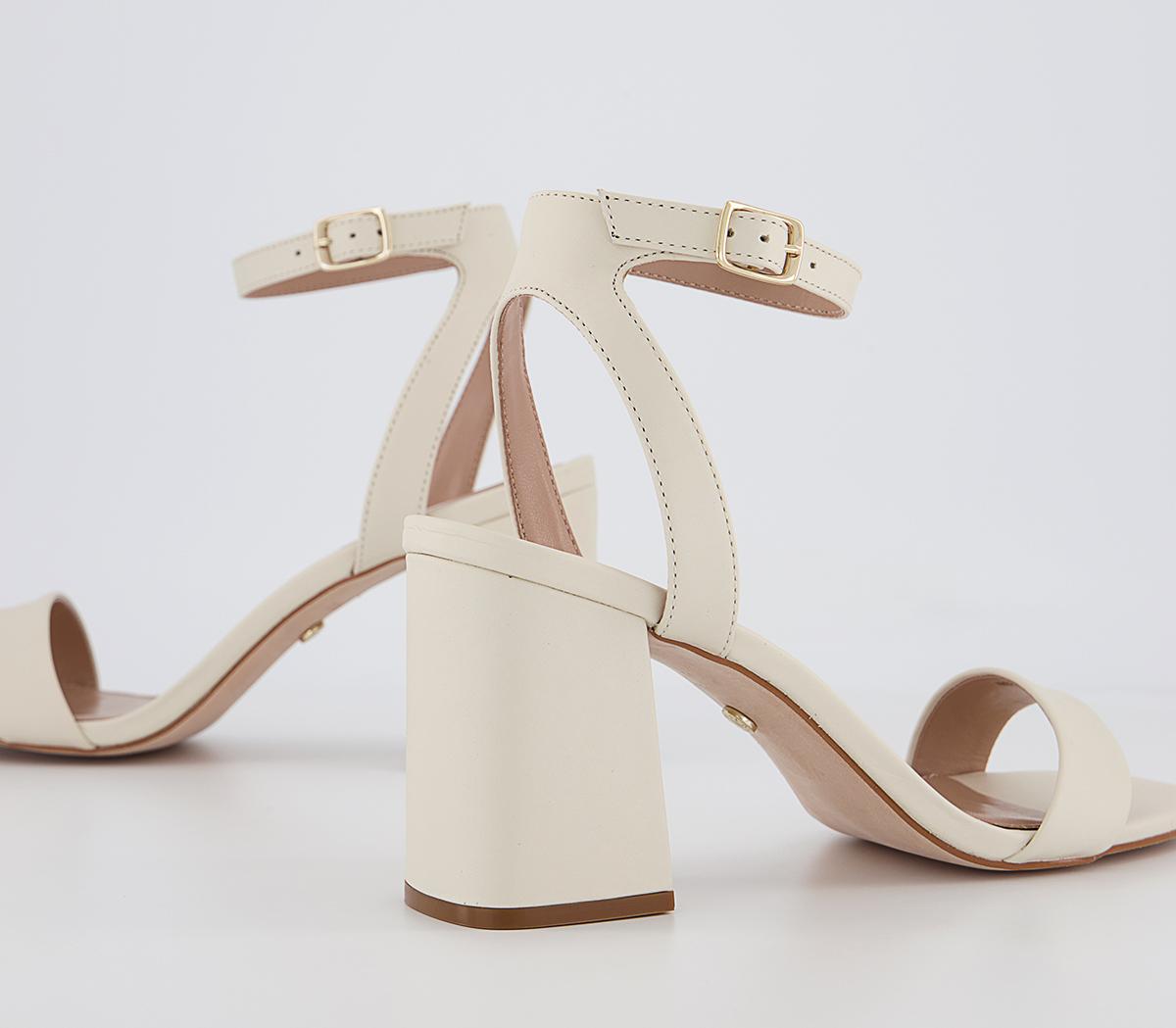 OFFICE Maple Ankle Strap Black Heels Off White Leather Mid Heels