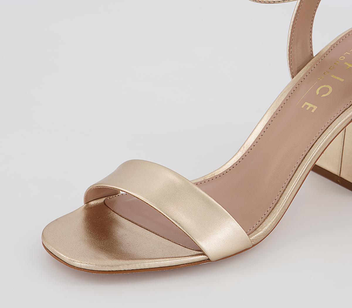OFFICEMaple Ankle Strap Black HeelsGold Leather