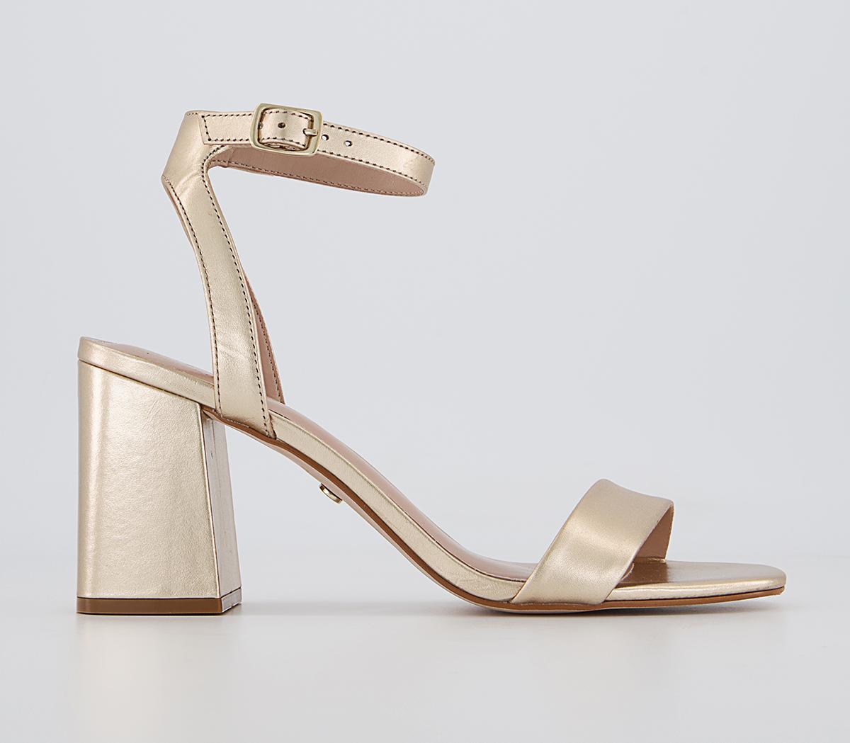 OFFICEMaple Ankle Strap Black HeelsGold Leather