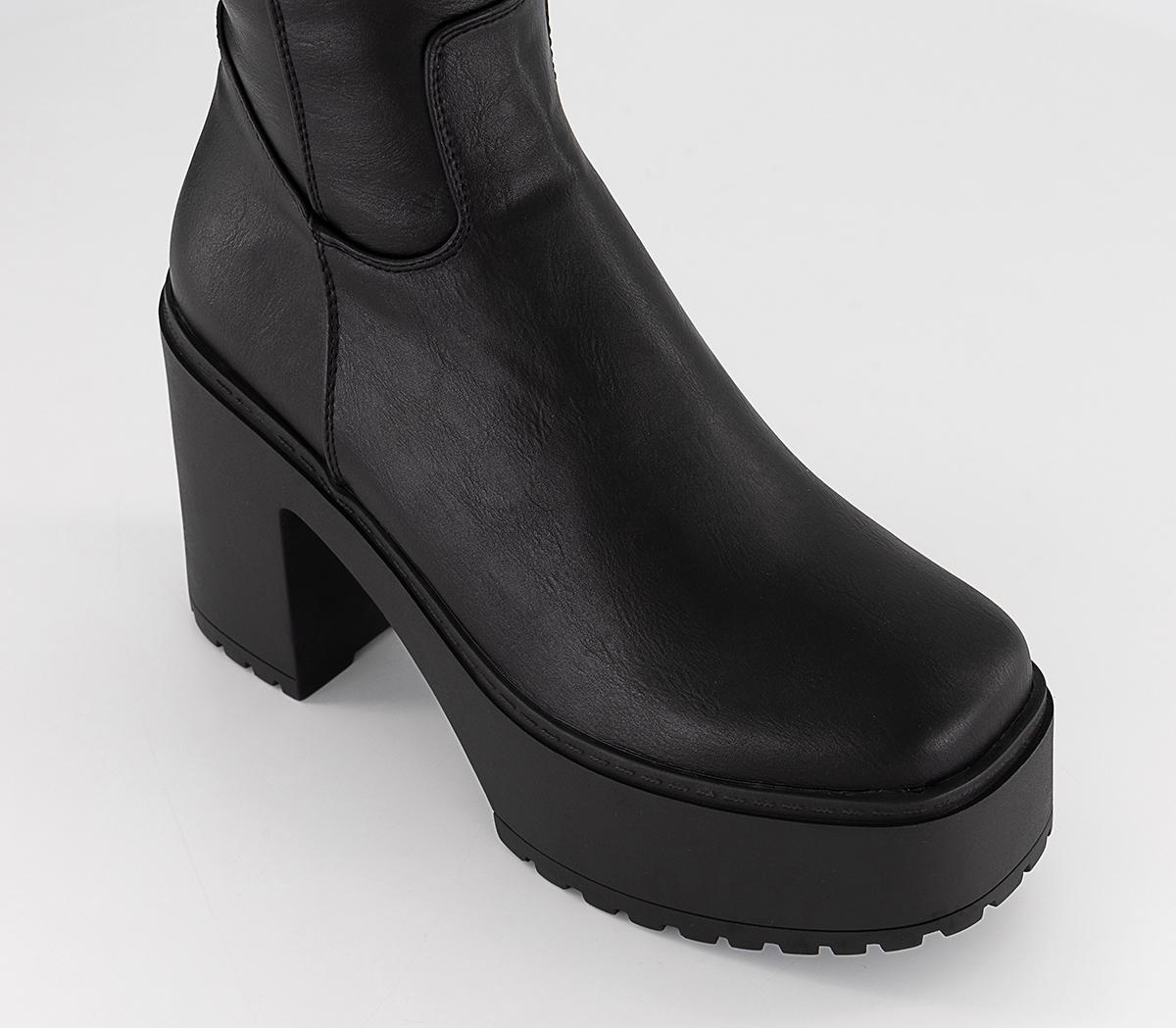 Lamoda Platform Knee High Boots Black New Season Women's