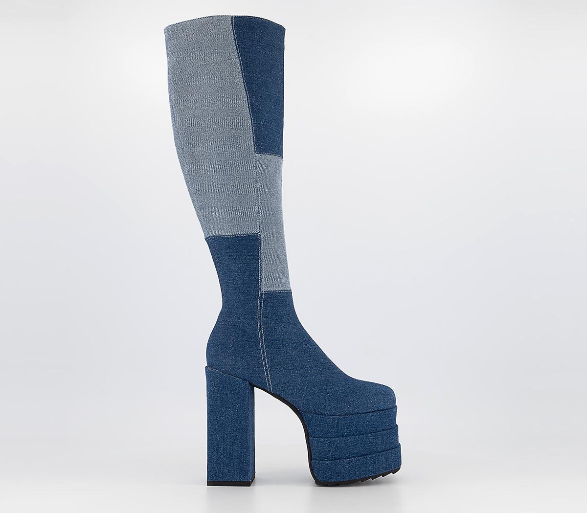 LamodaPlatform Knee High BootsBlue Denim