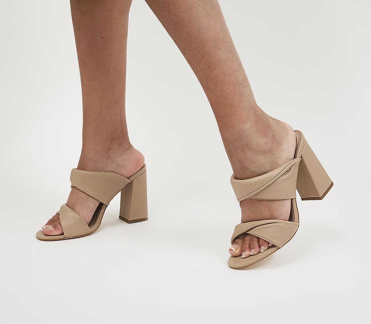 OFFICE Marcy Twist Two Strap Mules Beige Leather - Mid Heels