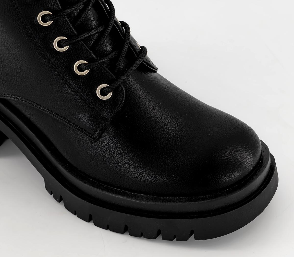 OFFICEAura Buckle Lace Up Cleated Heel Boots OFFICEAura Buckle Lace Up Cleated Heel BootsBlack