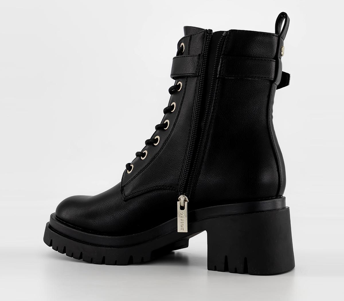 OFFICEAura Buckle Lace Up Cleated Heel Boots OFFICEAura Buckle Lace Up Cleated Heel BootsBlack