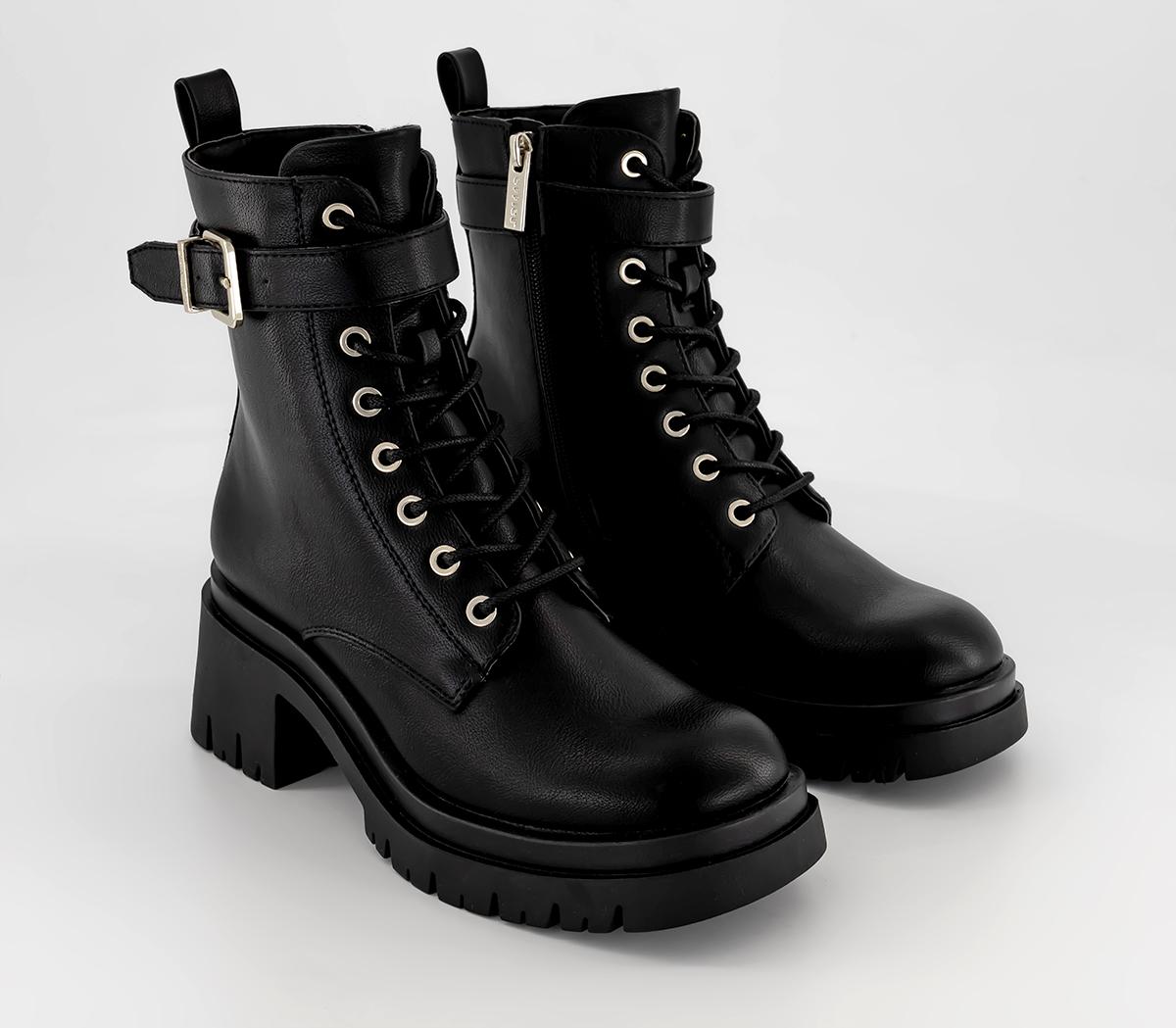 OFFICEAura Buckle Lace Up Cleated Heel Boots OFFICEAura Buckle Lace Up Cleated Heel BootsBlack