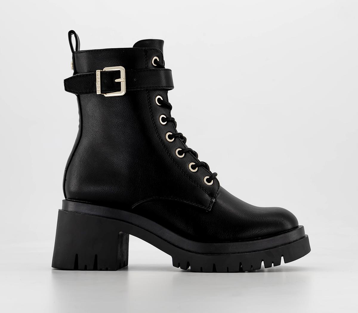 OFFICEAura Buckle Lace Up Cleated Heel Boots OFFICEAura Buckle Lace Up Cleated Heel BootsBlack