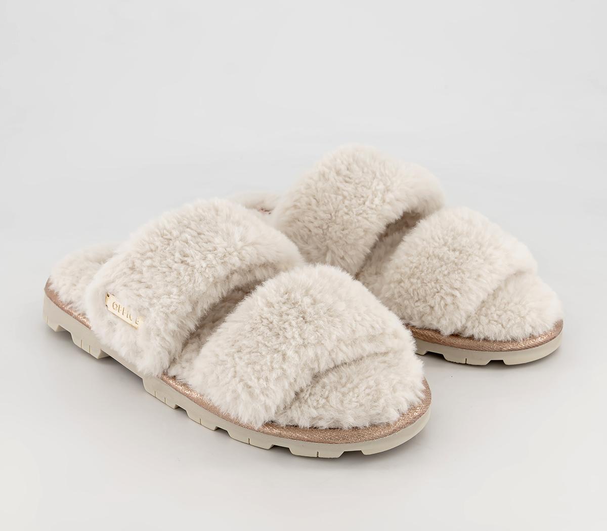 OFFICE Lounge Roxy Double Strap Slippers Cream Flat Shoes for Women