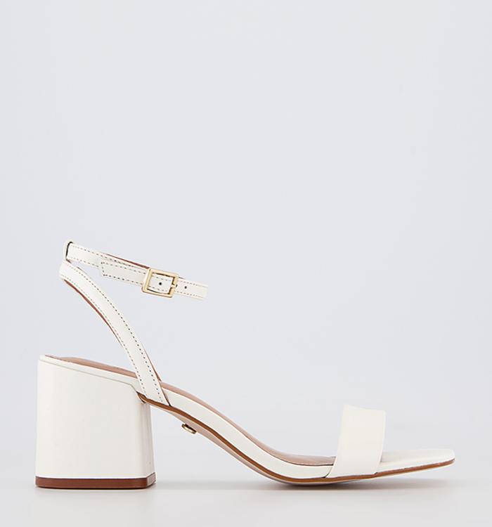 OFFICE Marina Ankle Strap Low Block Heels White Leather