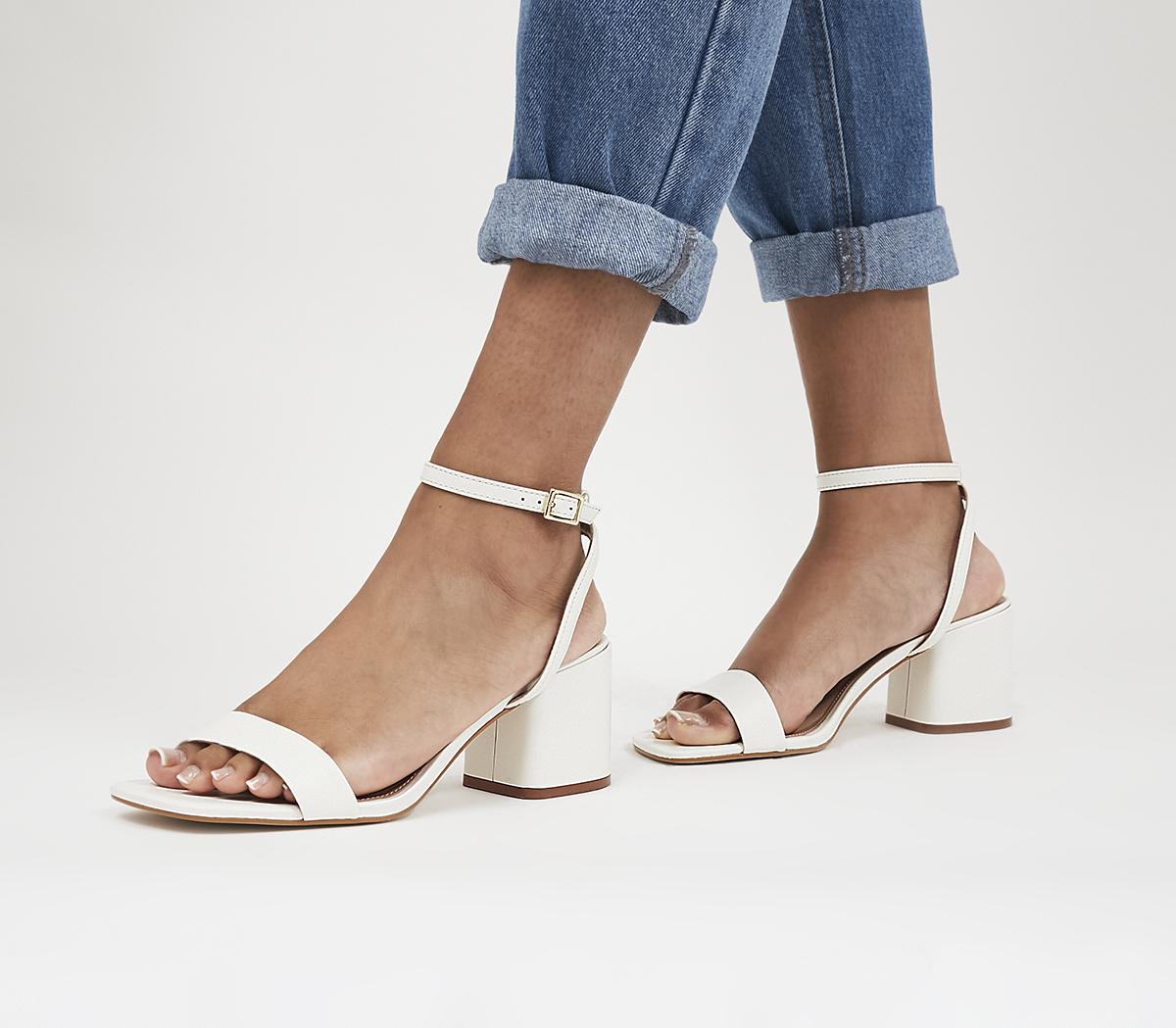 OFFICEMarina Ankle Strap Low Block HeelsWhite Leather
